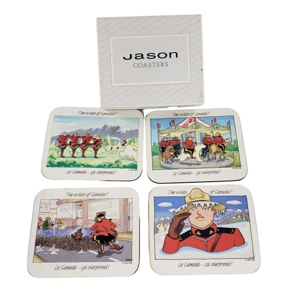 Jason Coasters Wilds Of Canada Mounties John Cadiz Set of 4 Cork Cartoon - Picture 6 of 8